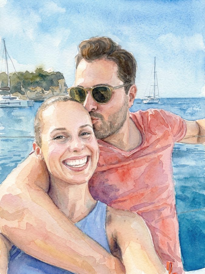 Auf dem Boot, Aquarell
