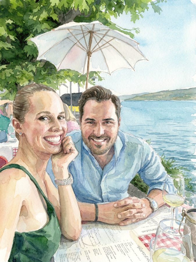 Christina und Fabian am See, Aquarell